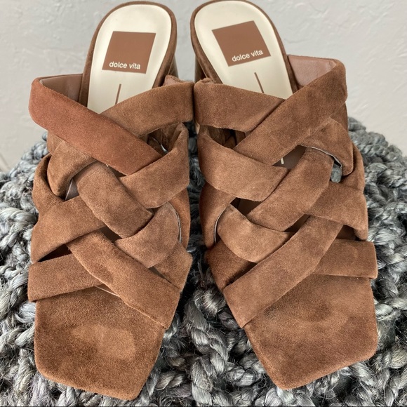 Dolce Vita Poira Sandal Heels in Espresso Suede  square toe 7.5 - Picture 3 of 10